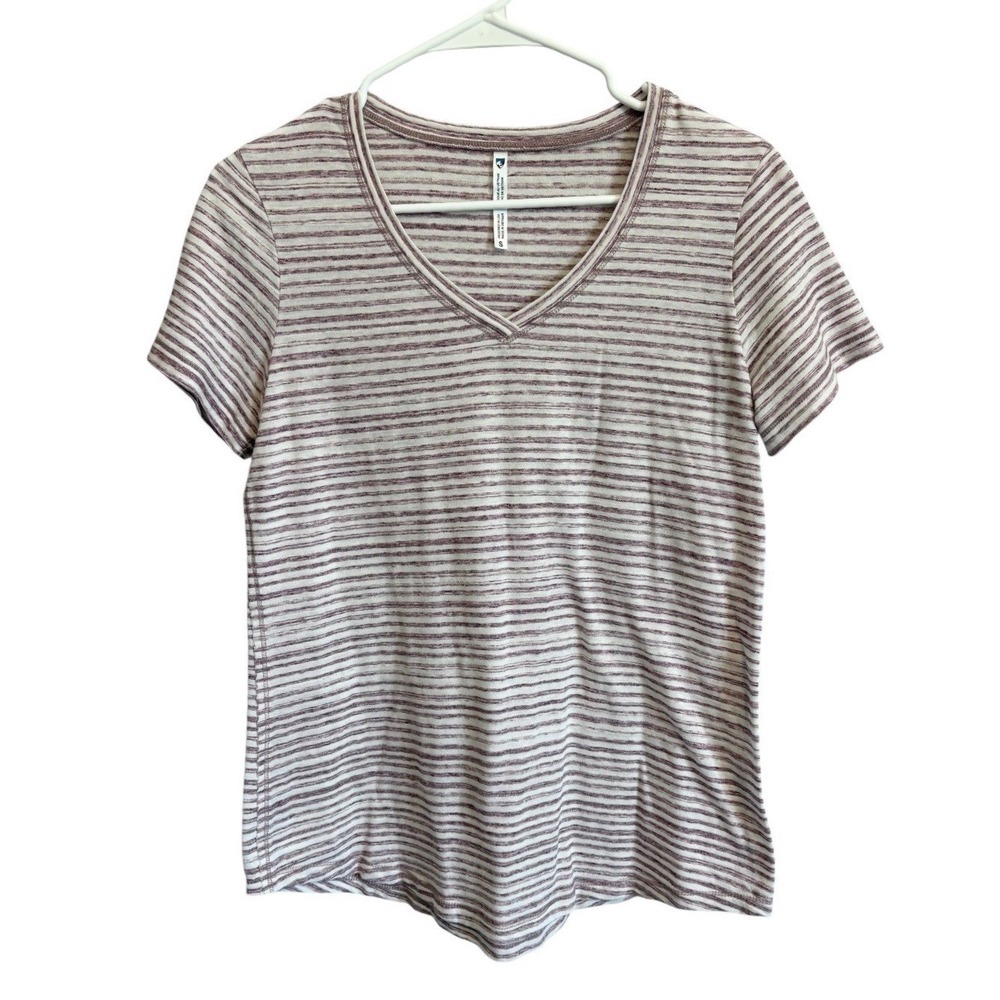 Kuhl Shirt V-Neck Short Sleeve Size Small Burgundy White Hiking Casual
